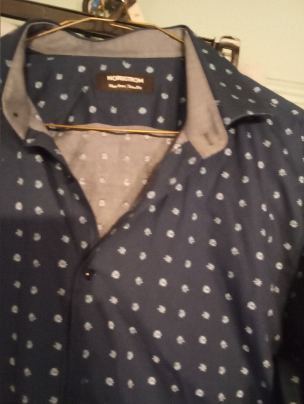 Nordstrom Men's Navy Button-Down Shirt with White Micro Print